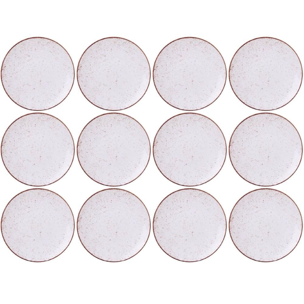 Jogo 12 Pratos Rústicos de Porcelana 25cm Marrom Tramontina