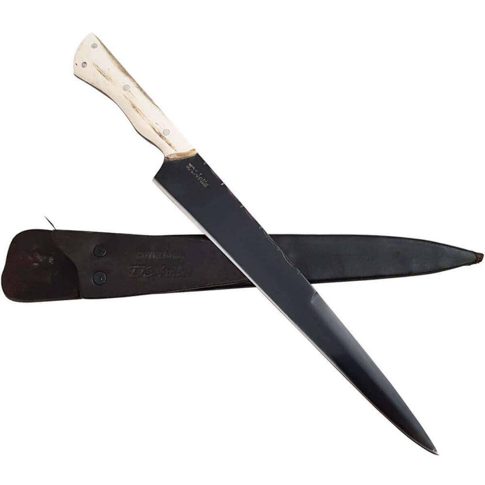 Faca 10` Artesanal Davila Oxidada Fosfatizada para Churrasco Tala Osso de Búfalo