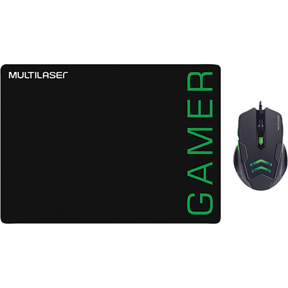 Mouse com Mousepad Gamer USB Multilaser MO273 Verde