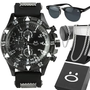Relogio Aço Preto + Pulseira Cordao + Oculos Sol Robusto