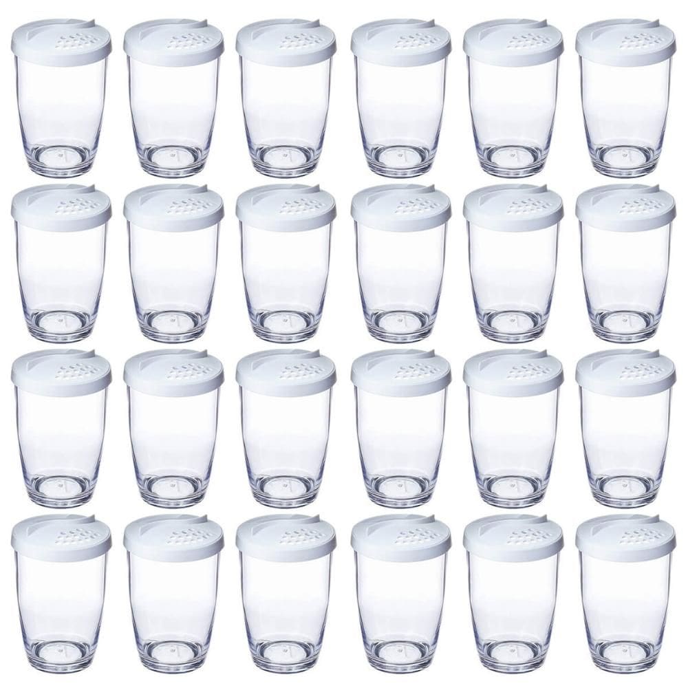 Kit 24 Farinheiras Porta Temperos Queijeira 350ml Ou com Tampa Plástico Transparente