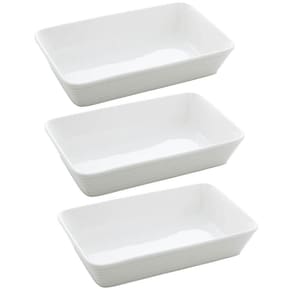 Kit 3 Travessas Porcelana Branca 750ml Refratário Retangular Servir Restaurante Buffet Lyor