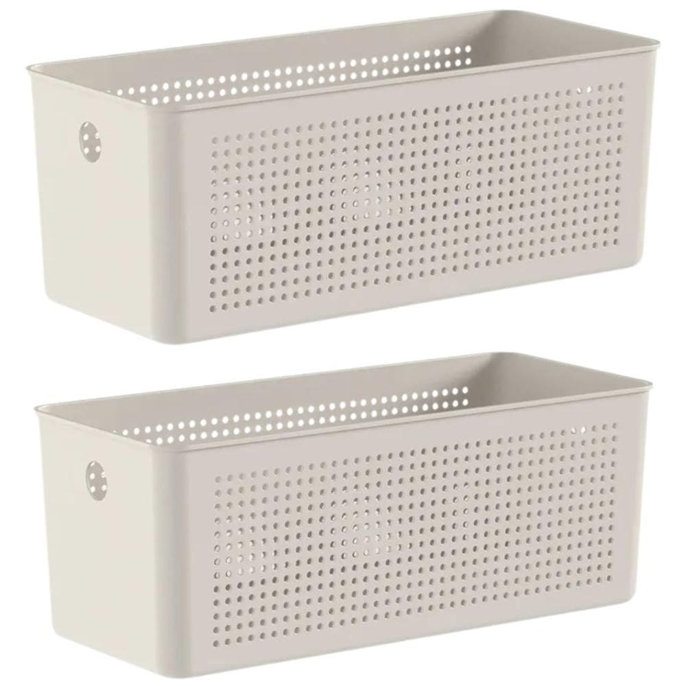 Kit 2 Caixas Organizadoras Multiuso 6,6L Flow Cestos Retangulares 33x15cm Bege Ou