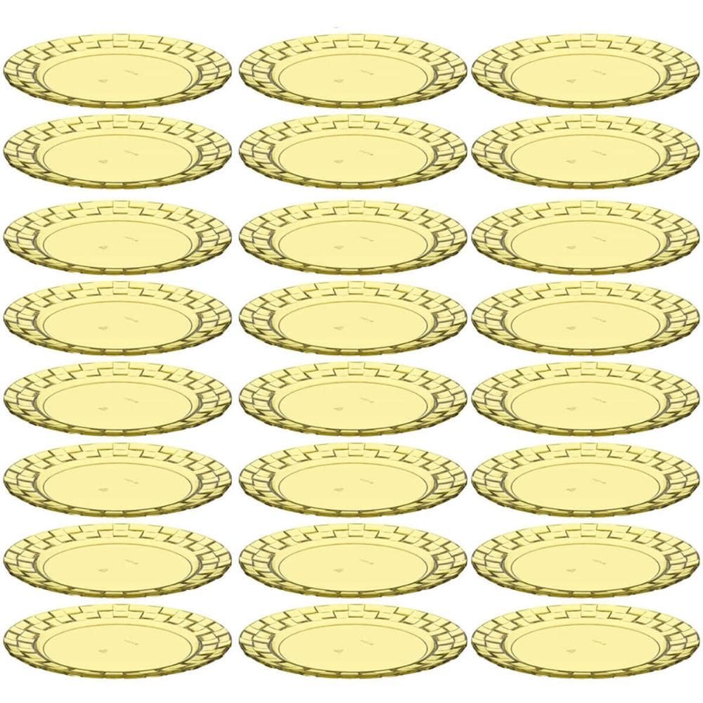 Conjunto 24 Pratos Plásticos Médios Amarelos para Servir Mesa Porções Aperitivos Sobremesa