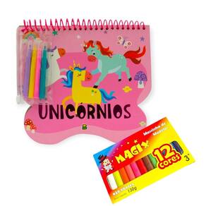 Livro Unicórnios Para Colorir C/Canetinha+Adesivos+Massinha