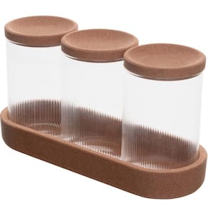 Suporte 3 Potes de Vidro Lyor 500ml Tampa Rolha Porta Mantim