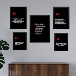 Composição 5 Quadros Motivacionais Fórmula Sucesso - Vidro