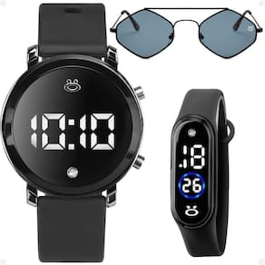 Relogio Led Preto Feminino + Bracelete Digital + Oculos Sol