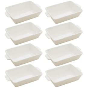 Kit 8 Travessas de Porcelana Branca com Alças Refratários 28x17cm Restaurante Lyor