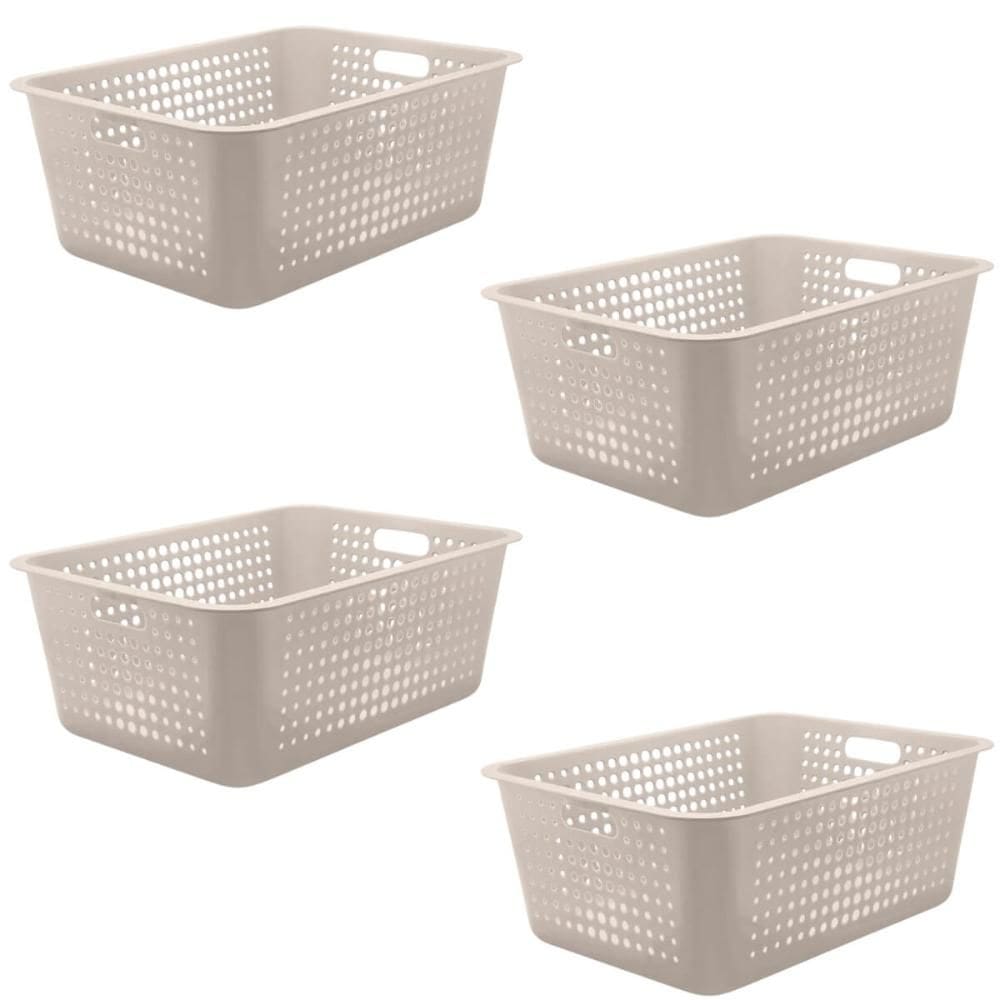 Kit 4 Caixas Organizadoras 40l Maxi Bege Cesto Plástico com