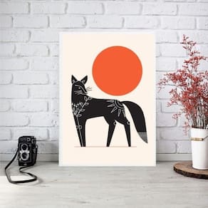 Quadro Decorativo Lobo Boho - Lua Vermelha 45X34Cm