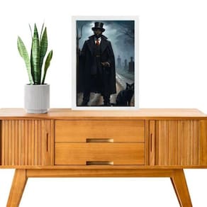 Quadro Umbanda Exu Gato Preto 45X34Cm - Com Vidro
