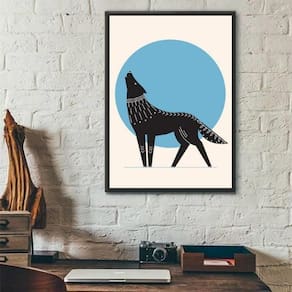 Quadro Decorativo Lobo Boho - Lua Azul 45X34Cm - Com Vidro