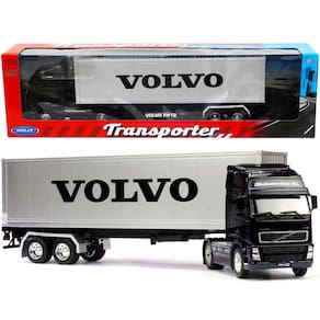 Miniatura Welly Caminhao Volvo FH 12 C/ Bau Transporter 1/32 Die-Cast Preto