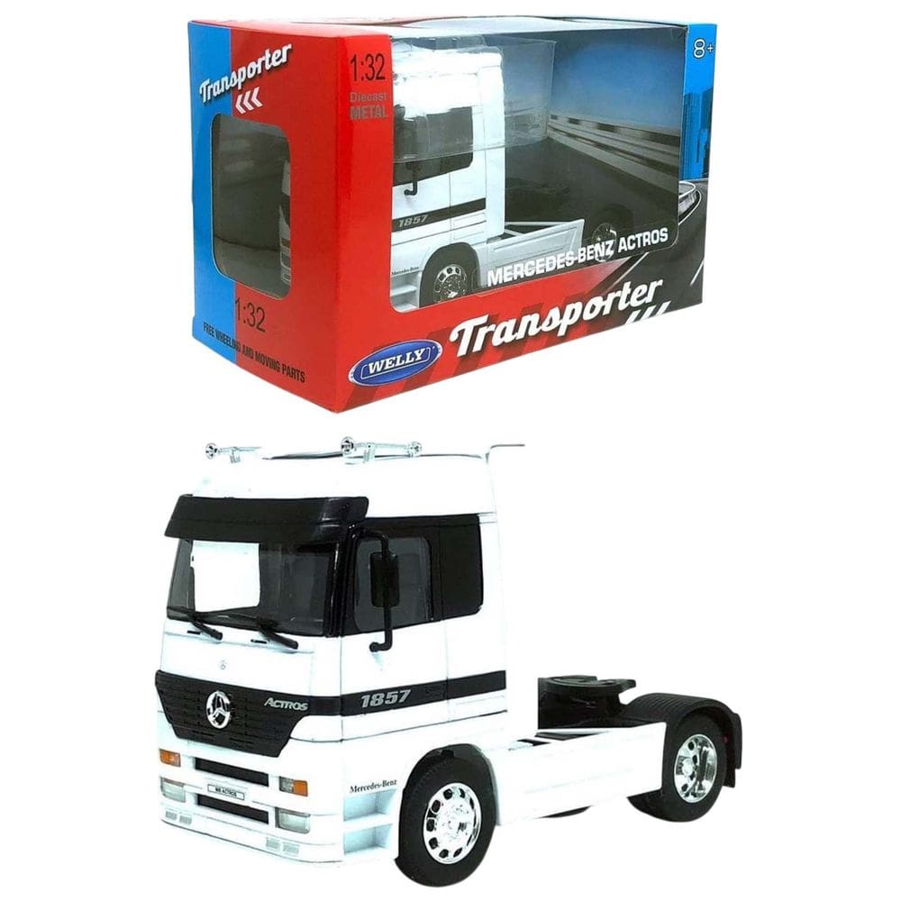 Miniatura Welly Caminhao Mercedes Benz Actros Transporter 1/32 Die-Cast Branco