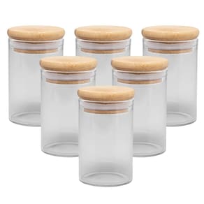 Kit 6 Mini Porta Mantimento Vidro Borossilicato Pote Tampa Hermética Bambu 90ml - Wolff