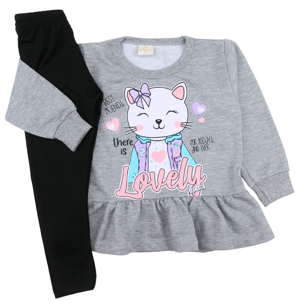 Conjunto Moletom Menina Blusa com Babado e Legging Peluciada