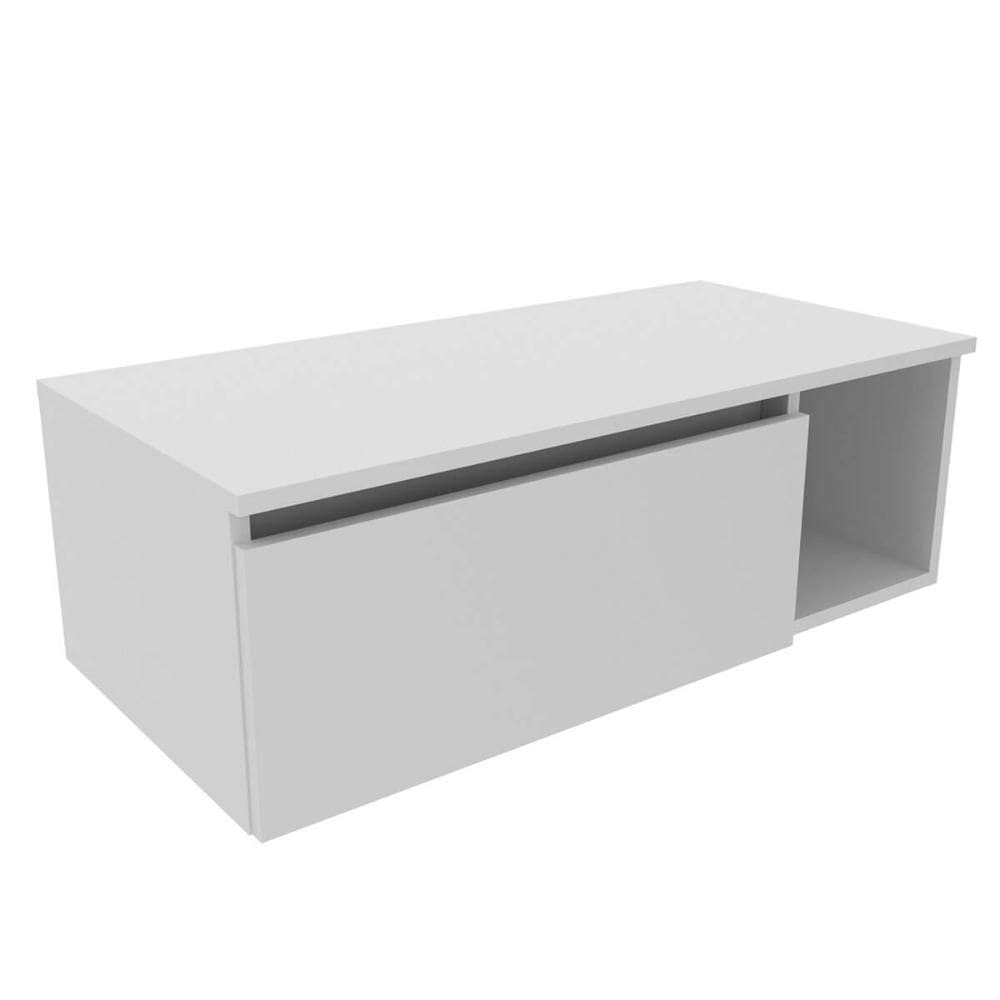 Balcão Gabinete Suspenso Armário Sem Cuba 80cm 1 Porta 1 Nicho Lateral para Banheiro Branco