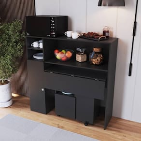Armário Lateral com Mesa Dobrável Berlim Preto Nova Móbile