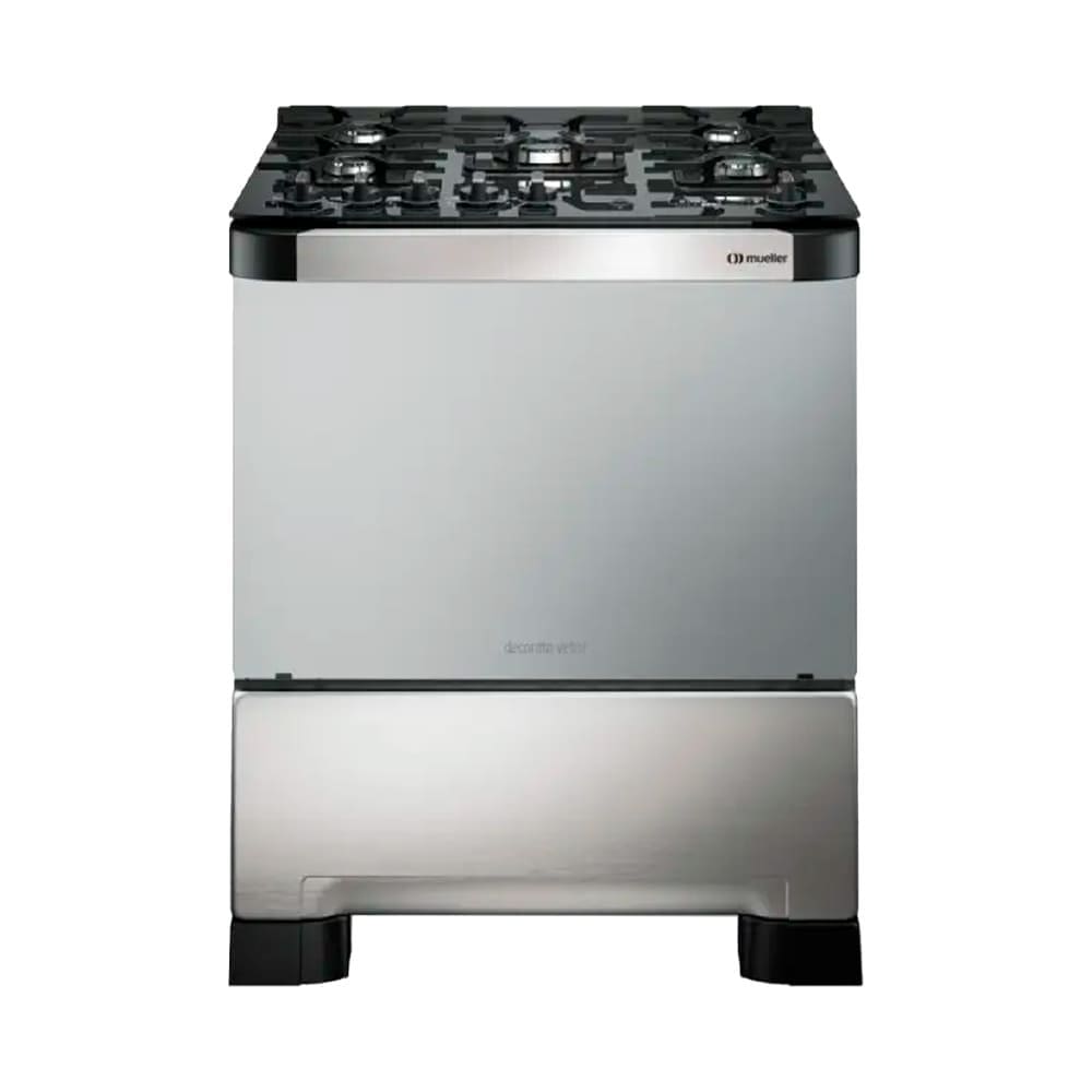 Fogão á Gás Mueller 5 bocas Decorato Vetro Inox com Timer-Bivolt