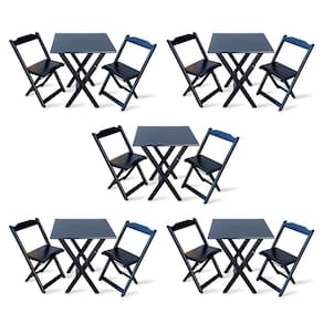 Kit De 5 Conjuntos De Mesa Dobrável 70x70 Com 2 Cadeiras Preto - Tarimatã