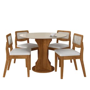 Mesa Linares Com 4 Cadeiras Sextavada Freijó/off/corino Branco - M.a