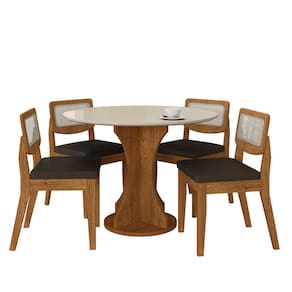 Mesa Linares Com 4 Cadeiras Sextavada Freijó/off/corino Marrom - M.a