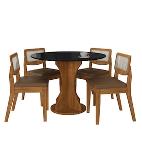 Mesa Linares Com 4 Cadeiras Sextavada Freijó/pret/corino Caramelo- Ma