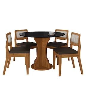 Mesa Linares Com 4 Cadeiras Sextavada Freijó/preto/corino Marrom - Ma