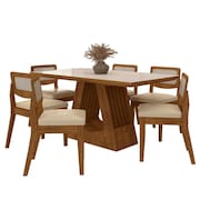 Mesa Santiago Com 6 Cadeiras Sextavada Freijó/off/corino Bege - M.a