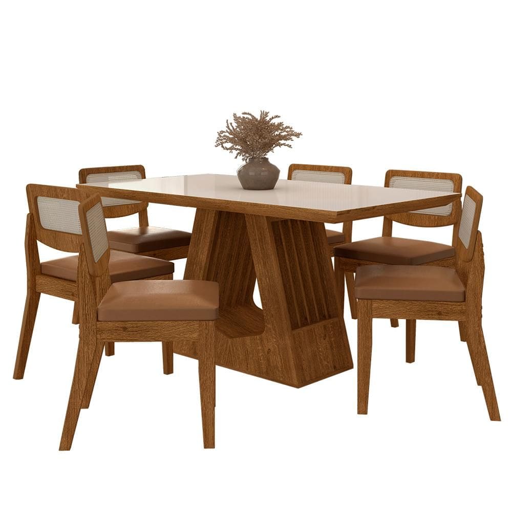 Mesa Santiago Com 6 Cadeiras Sextavada Frei/off/corino Caramelo - M.a