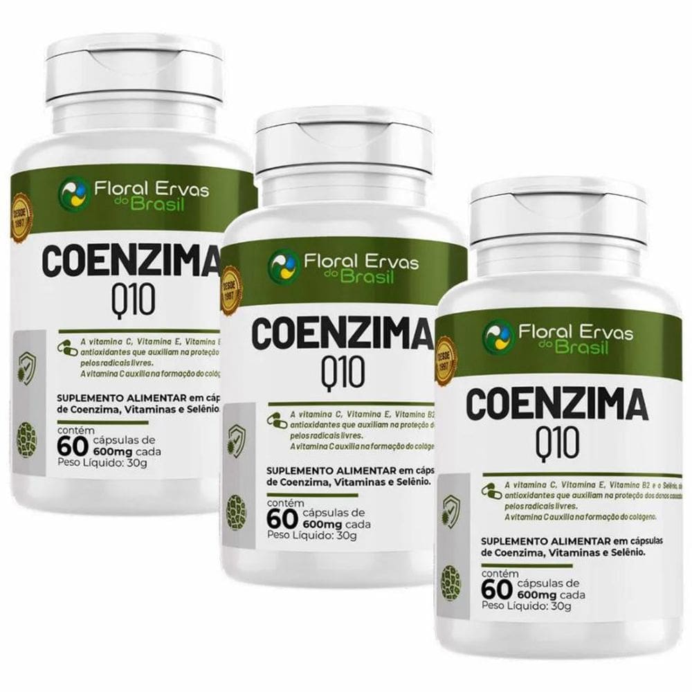 Kit Com 3x Coenzima Q10 600mg 60 cápsulas Cada Unidade - Floral Ervas