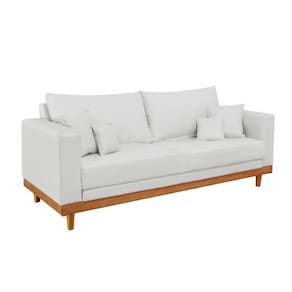 Sofá Living 2 Lugar Linho Confortável Reforçado + Almofadas Bege