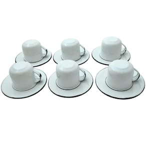 Jogo De Xícaras Com Pires 6 Canecas Esmaltada 180ml Chá Café