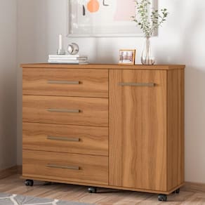 Cômoda 4 Gavetas 1 Porta Com Rodizios Flower Amêndola Touch