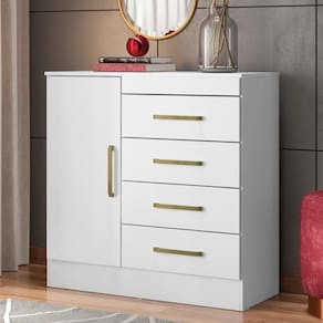 Cômoda 4 Gavetas 1 Porta Com Rodizios Chile Branco-rosa-branco