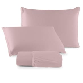 Jogo Cama Lençol Casa Scarpa Sonnet Queen Malha Lisa Algodão Macio 3 Peças - Rosê
