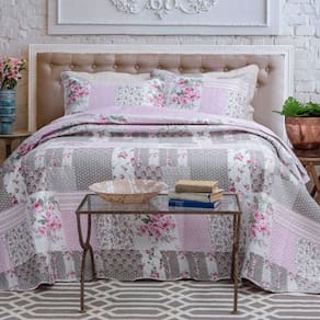 Kit Cobre Leito Colcha Mix Queen Estampado 3 Peças - Bell