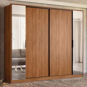 Guarda Roupa Casal 4 Portas Com Espelho E 4 Gavetas Estônia Tx Nogueira-nude