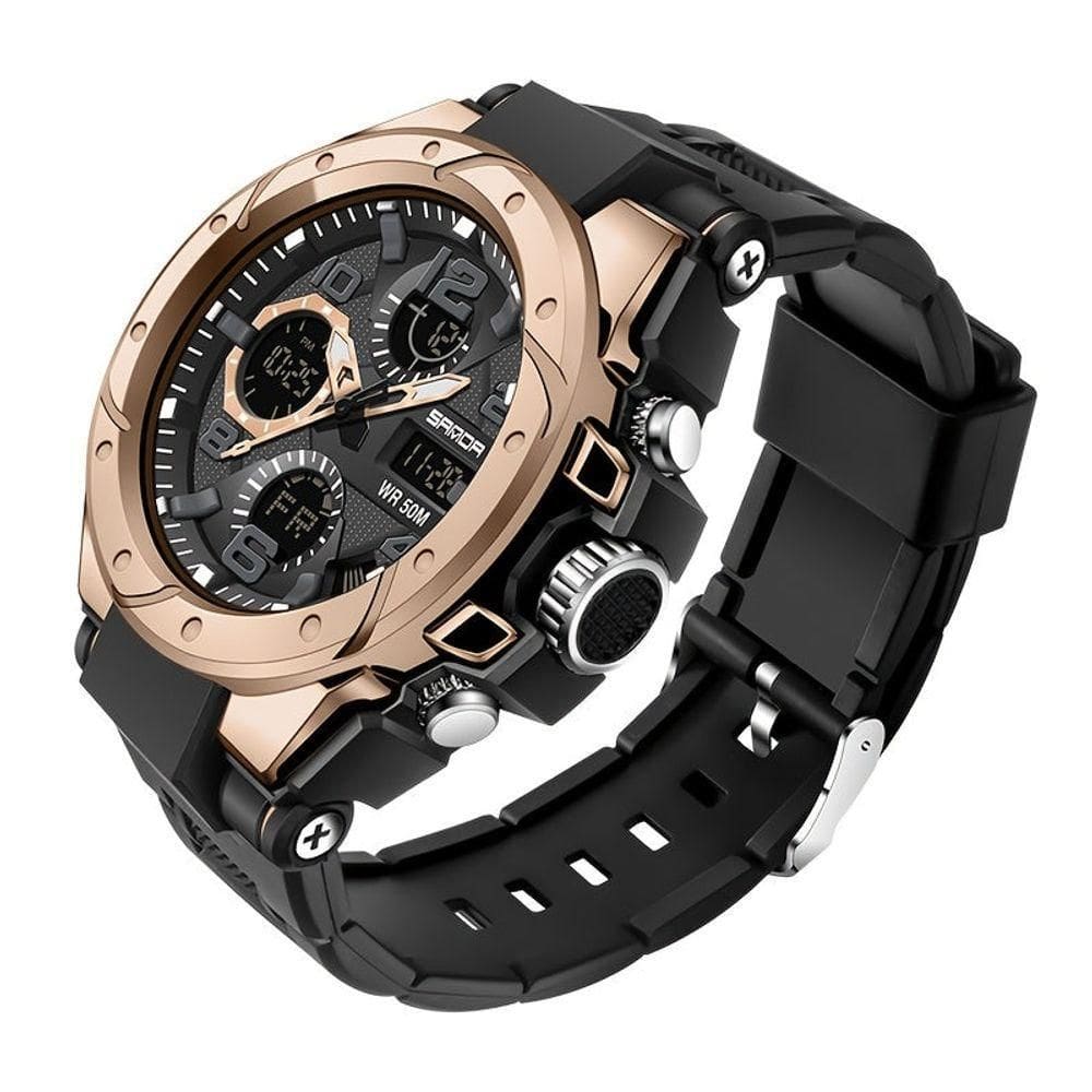 Relógio Esportivo Masculino - à Prova D`água 50m, Display Led Preto Rosa Dourado