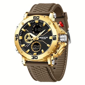Relógio Cronógrafo De Negócios De Luxo Para Homens - Dupla Mostragem Dourado