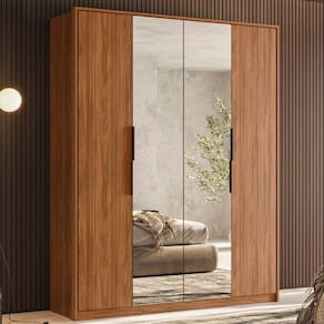 Guarda Roupa Casal 4 Portas Com Espelho E 3 Gavetas Grécia Nogueira Touch