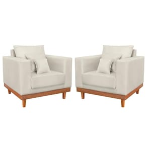 Kit 02 Poltronas Living Suede Base Resistente + Almofadas Bege