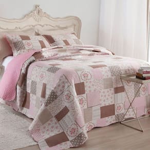 Kit Cobre Leito Colcha Mix Queen Estampado 3 Peças - Mara