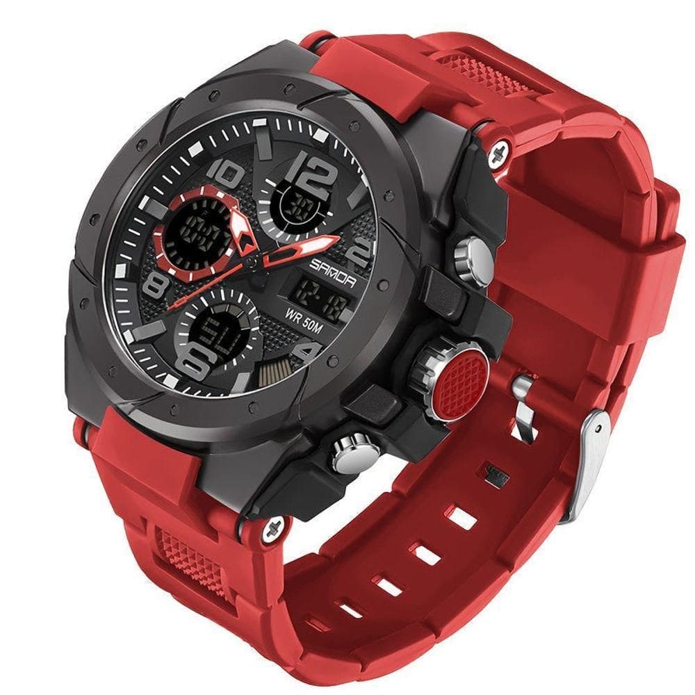 Relógio Esportivo Masculino - à Prova D`água 50m, Display Led Vermelho