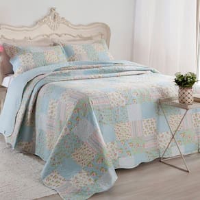 Kit Cobre Leito Colcha Mix Queen Estampado 3 Peças - Karina