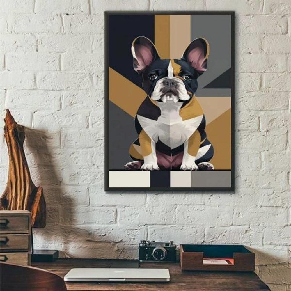 Quadro Arte Geométrica Bulldog Francês 33X24Cm - Com Vidro