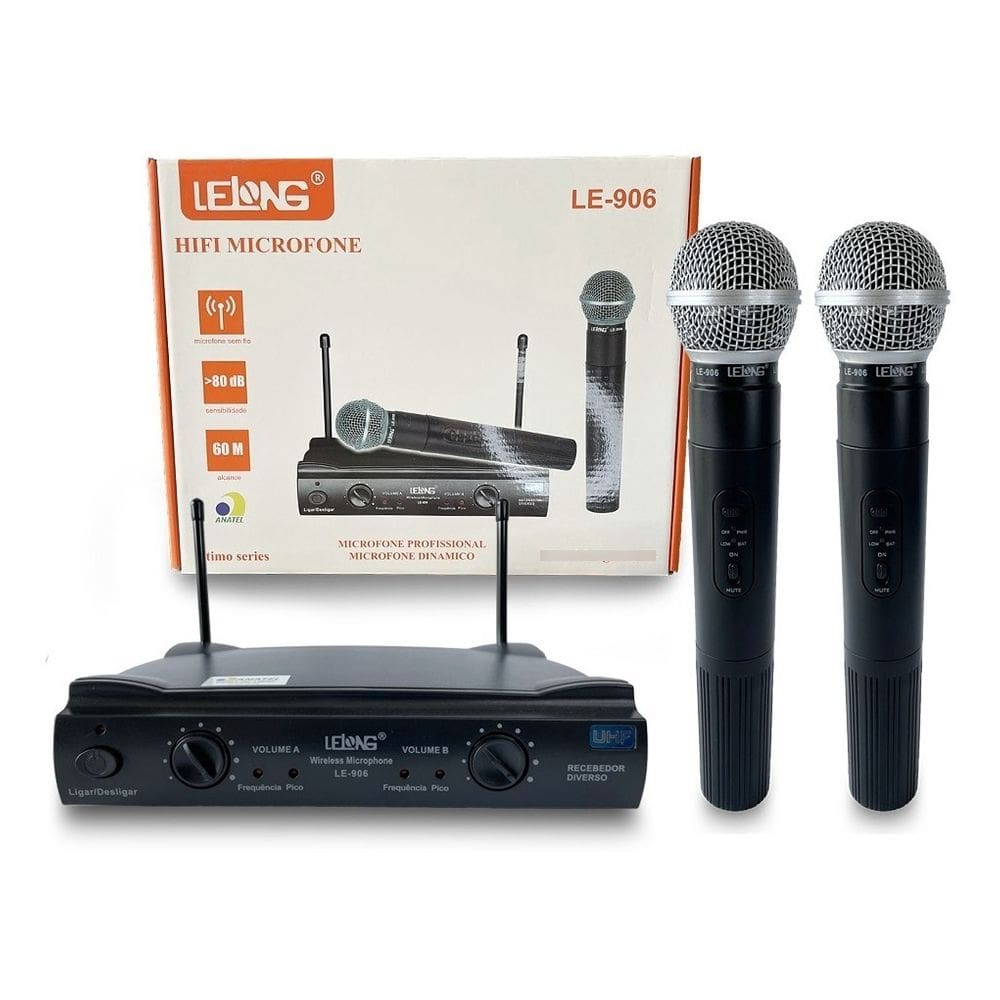 Microfone Sem Fio Duplo Hifi Dinâmico Profissional P10 XLR Palestra evento karaoke