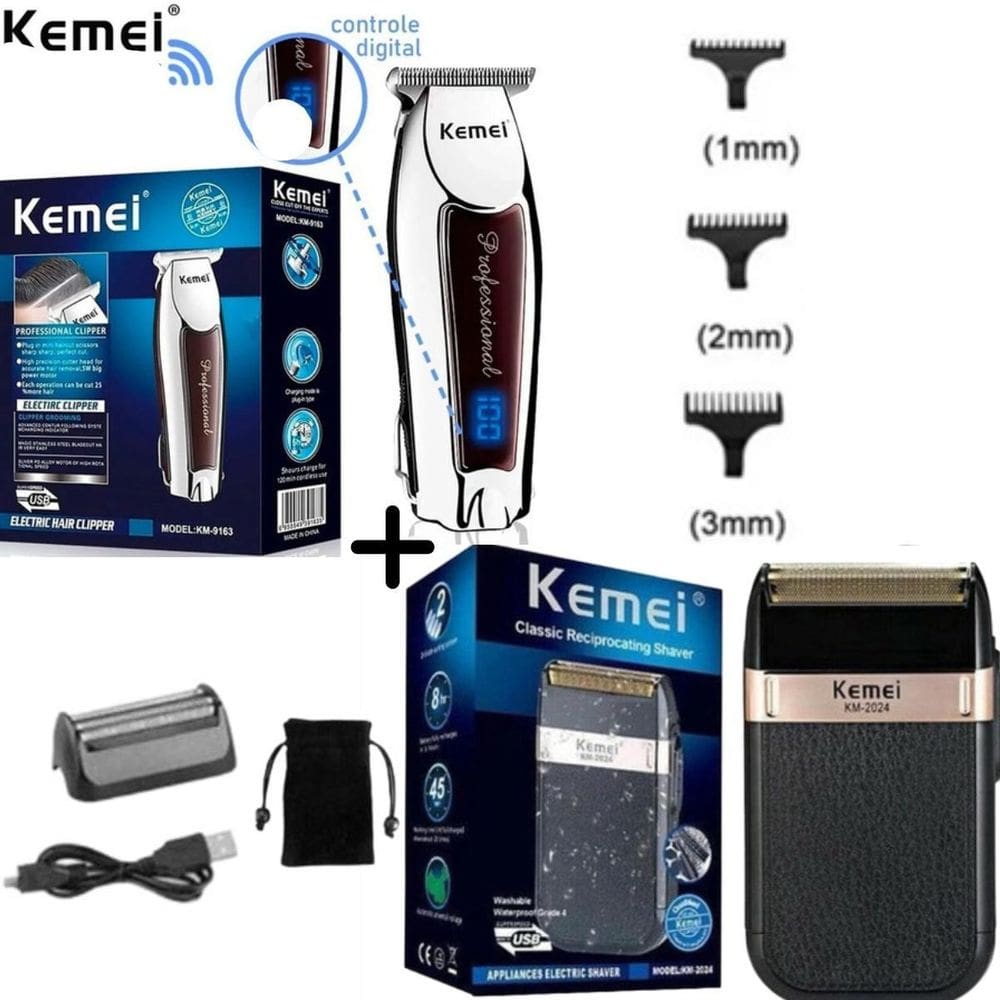 Kit Cuidado Masculino Kemei 2024 + 9164 Design Sofisticado