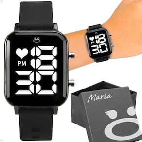 Relogio Feminino Digital Quadrado Led + Aço Inox Caixa Moda